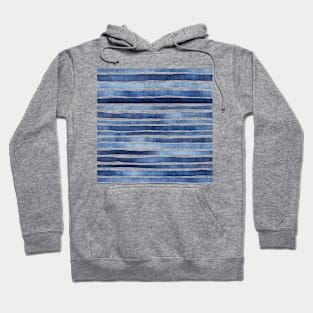 Blue and white stripes pattern, indigo blue Hoodie